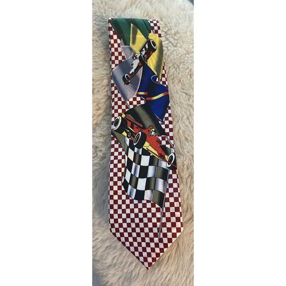 Handmade Other - Vintage Gold City Hand Made Race Car Checkered 100% Silk Neck Tie